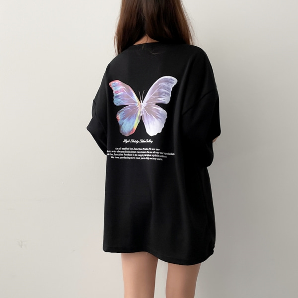 남여공용 오버핏 나비 나염 라운드 반팔티셔츠 4color