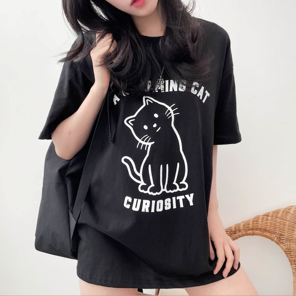 루즈핏 갸우뚱 네코 고양이 반팔 티셔츠3color